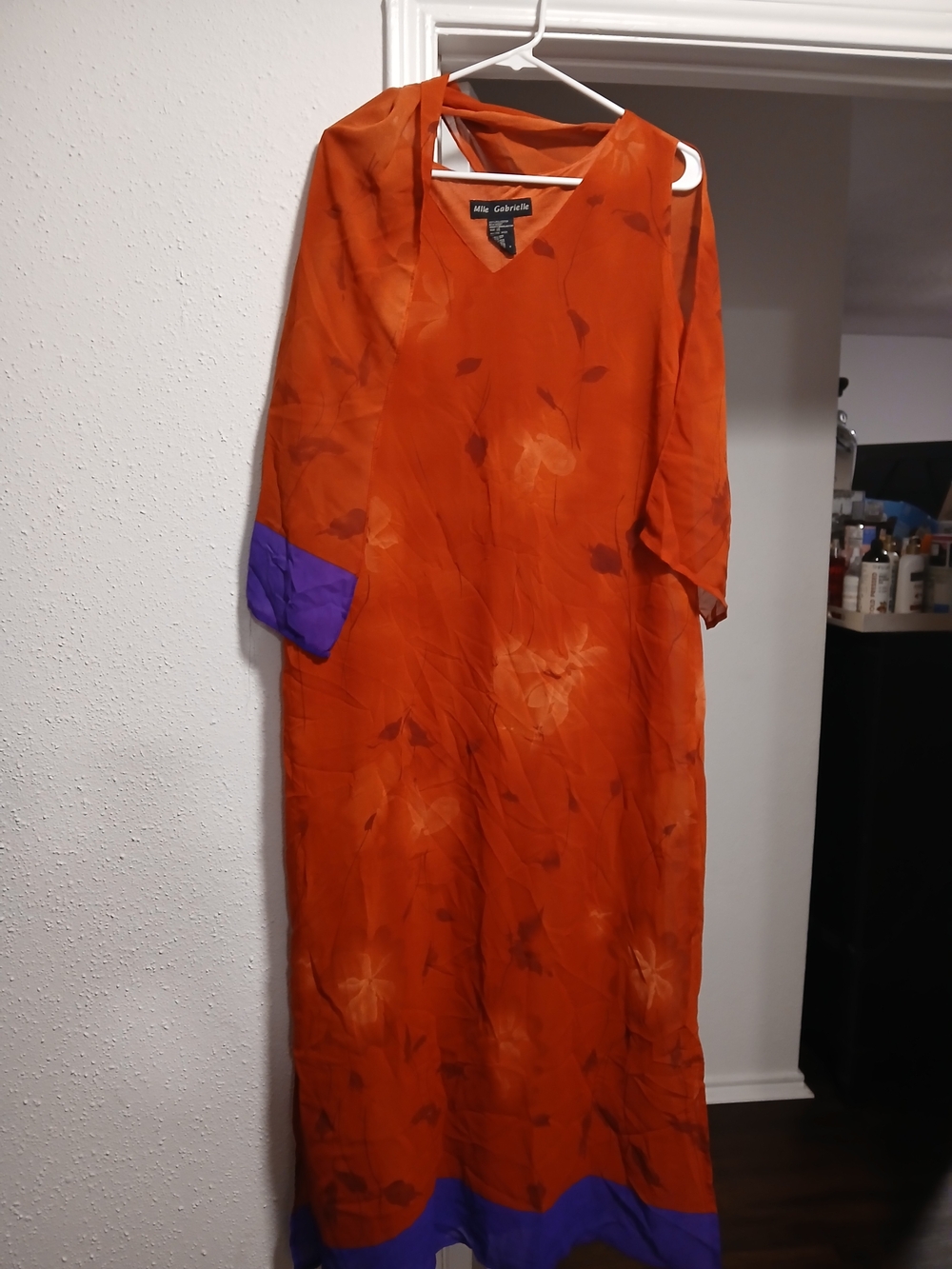 Mlle Gabrielle Vintage Orange Maxi Dress with Purple Trim And Matching Scarf